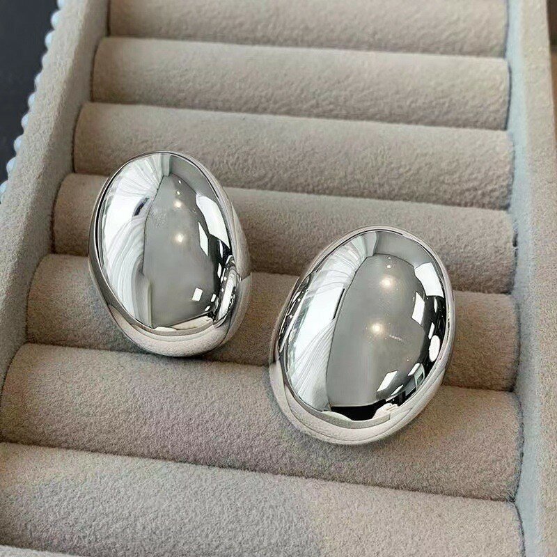Aço inoxidável liso grande oval brincos para as mulheres, exagerado orelha fivela, bola oca, geométrico presente da jóia, 2023