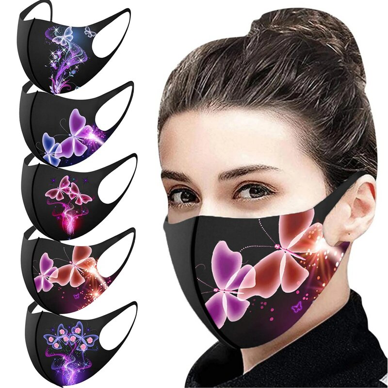 5 Pcs Adult Print Mouth Mask For Protective Washable Earloop Mask Pressure-Free Mask For Long-Term Wear Double-Layered Mask