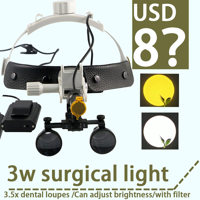 Lupas dentárias com luz LED Lâmpada cirúrgica Equipamento de odontologia Unidade de cirurgia Produtos odontológicos Lâmpada de circulação oral 3.5x, 3 W, 5W