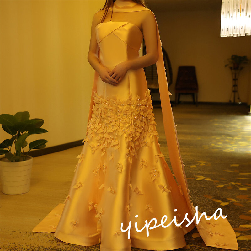 Prom Dress Saudi Arabia Classic Modern Style Formal Evening Strapless Ball Gown Appliques Satin Bespoke Occasion Dresses
