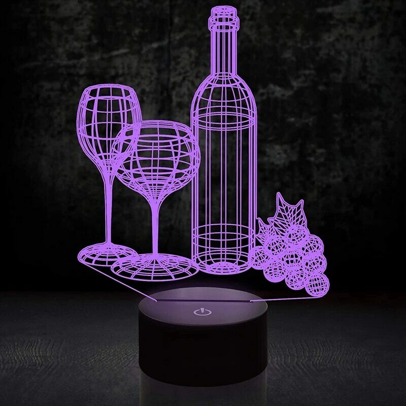 Lampka nocna 3D na butelkę z kieliszkiem wina, 7 kolorów zmieniająca się iluzja optyczna LED Press USB, prezenty urodzinowe i świąteczne dla dzieci dziewcząt