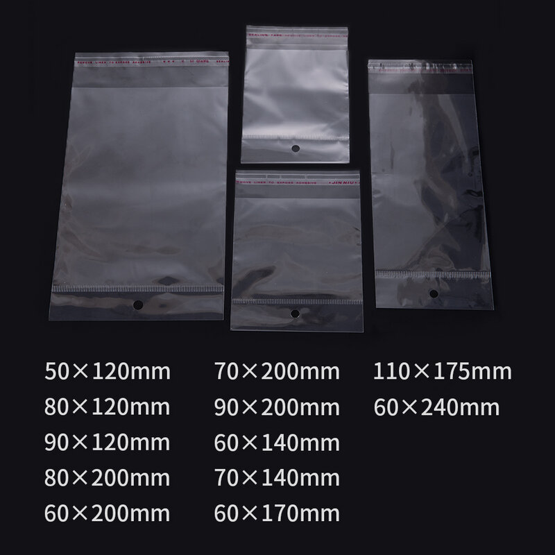 50/100pcs Transparent Self Sealing OPP Bags with Hang Hole Plastic Pouches for DIY Jewelry Retail Packaging Candy Biscuit Bags