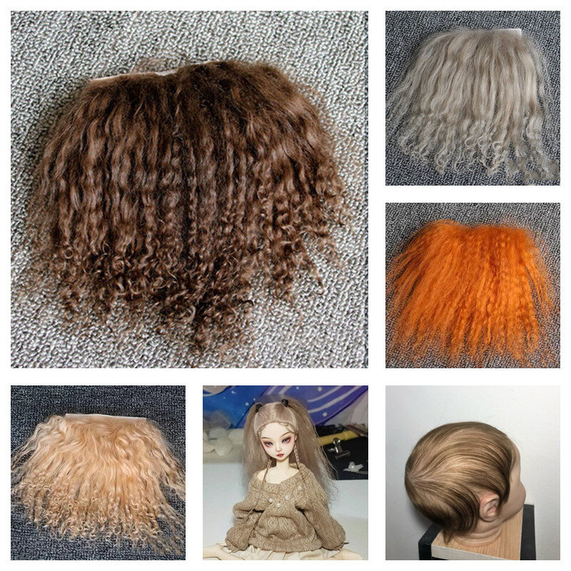 Perruque de poupées Reborn en mohair pur, cheveux d'agneau en laine de mouton, accessoires de bricolage, 24 couleurs, café, gris clair, BJD OB11