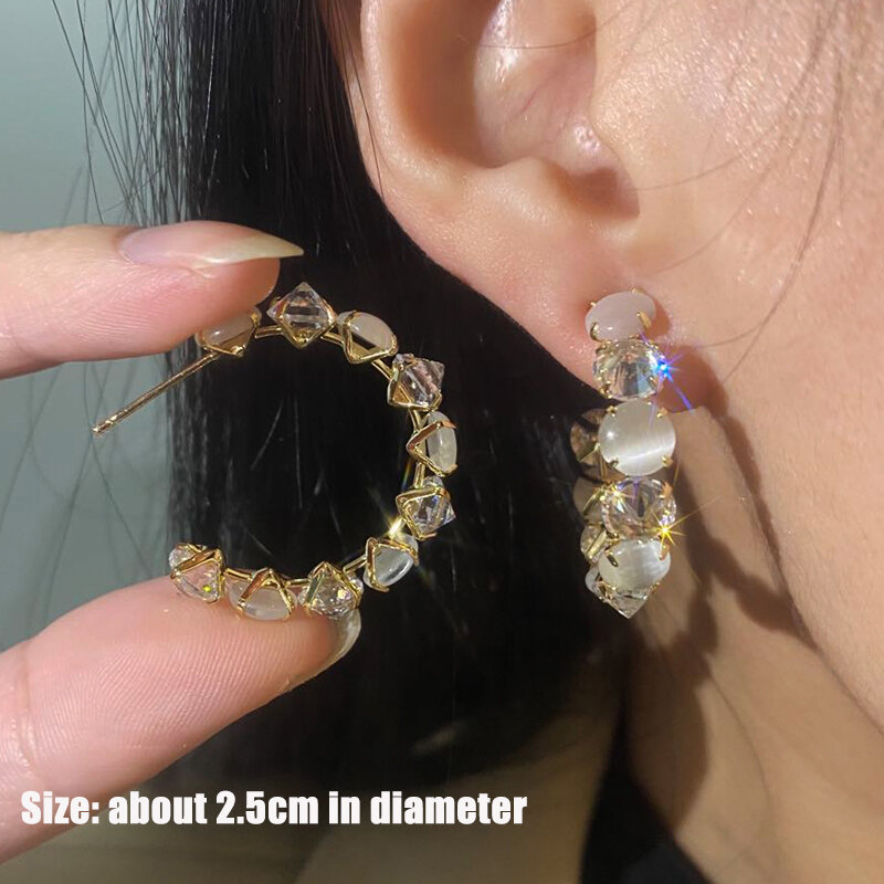 Boucles d'oreilles opales de luxe pour femmes, plaqué or, cristal de zircone, bijoux de fête, noël, nouvel an, accessoires inhabituels