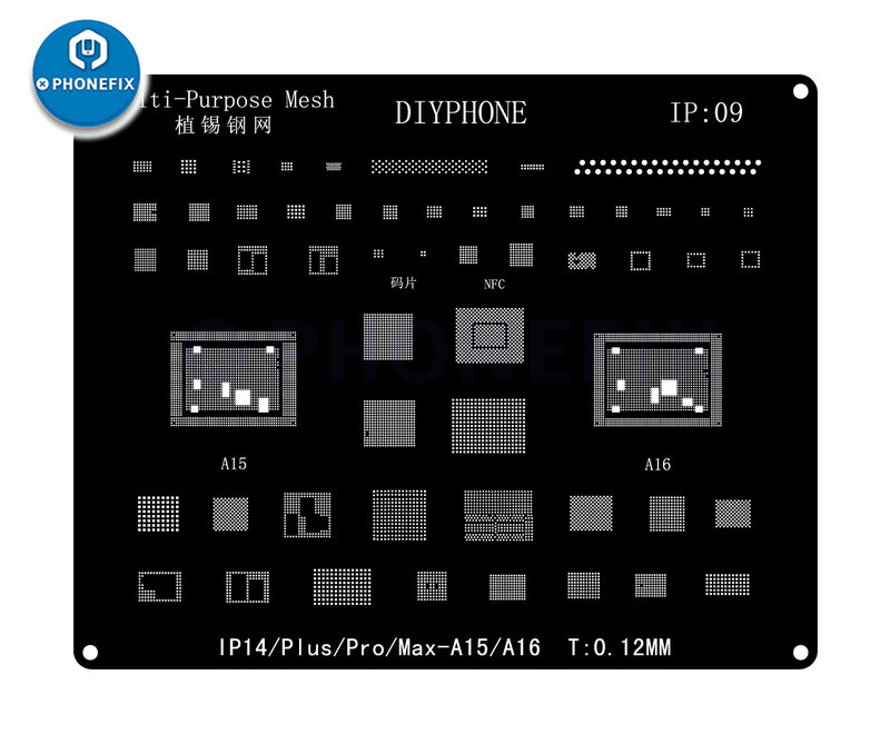 DIYPHOEN-Kit de Cailloux de Reballage BGA en Acier Noir, Filet à Souder, pour iPhone 15 14 13 12 11 Pro MAX XS Poly X 8 7 6 IC CPU 18/plantation