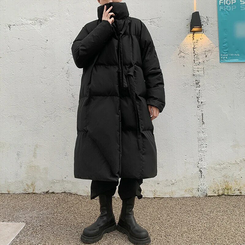 Kurtka kurtka czarny kołnierz jednorzędowy męski średniej długości jesienno-zimowy zagęszczony ciepły puch moda luźna dopasowana 1 szt