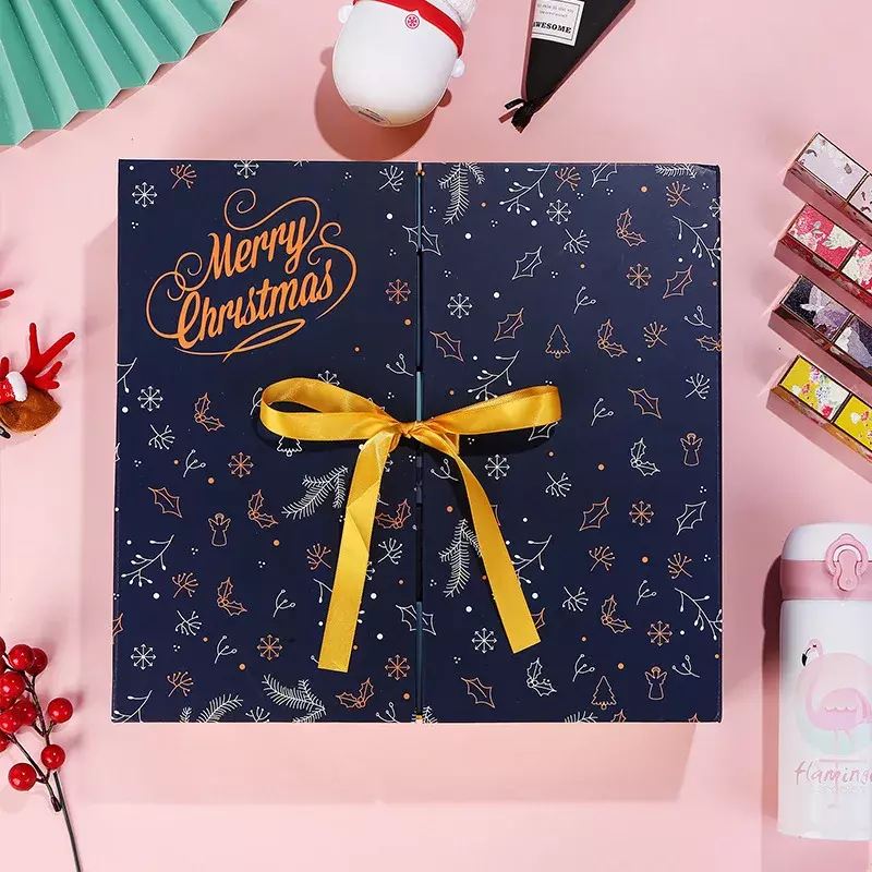 Caixa do calendário do advento com logotipo, Caixa de presente de embalagem de Natal, Armazenamento de batom, Maquiagem Cosméticos