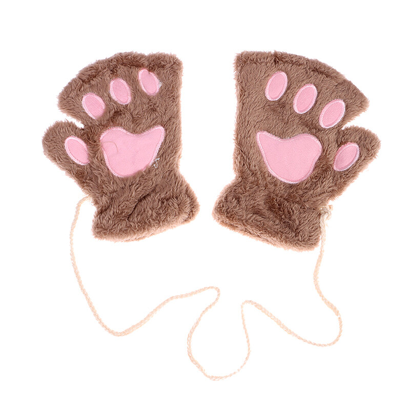 귀여운 고양이 발 푹신한 발톱 손가락없는 장갑, 따뜻하고 부드러운 플러시 손가락없는 팬더 장갑, 반 손가락, 여성 겨울 착용, 크리스마스 선물