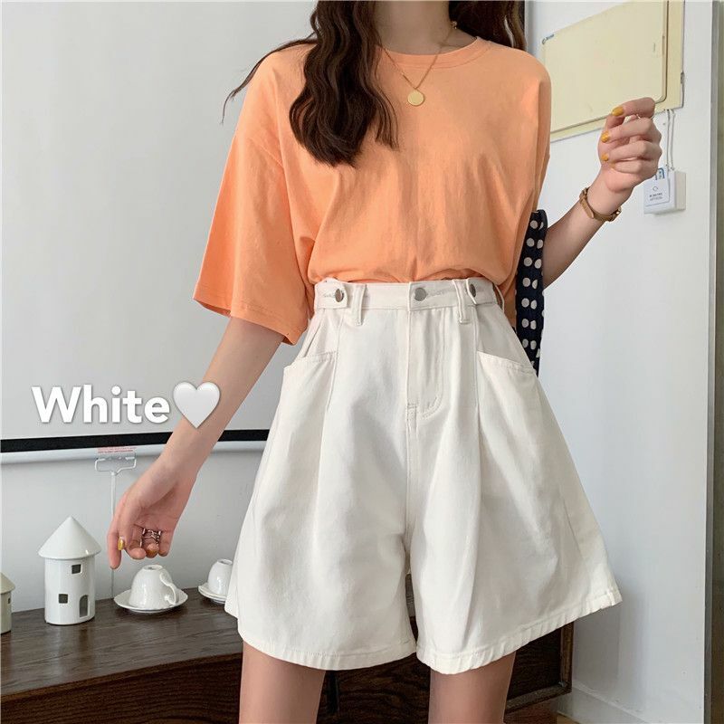 Instagram Denim Shorts, Loose Fitting Women's Summer New Retro High Waisted Wide Leg Pants Slimming and Versatile Hot Pants