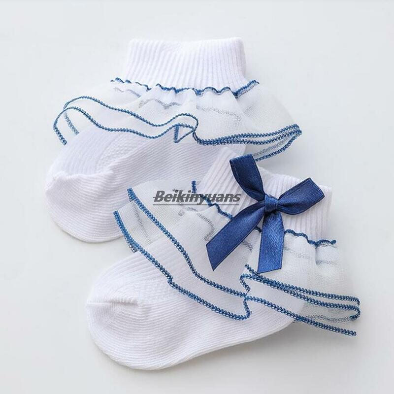 Calcetines de encaje con lazo de doble aguja para niña, medias de princesa para bebé, primavera y verano, novedad