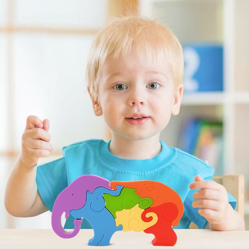 Elephant Jigsaw Puzzle Silicone Building Blocks Elephant Shape Learning Toys Jigsaw Puzzles Montessori Animal Table Game Toy