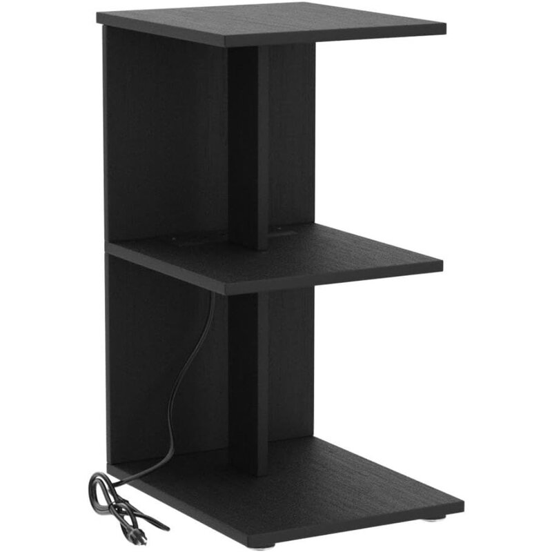 End Table with Charging Station, Narrow Side Tables for Small Spaces USB Ports and Outlets Rolling Bedside Nightstand