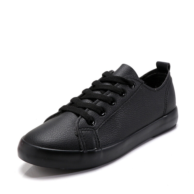 Summer High Quality Soft Leather Black White Shoes Women's Sneakers Breathable Casual Shoes Korean Version Lace-up Flats Women