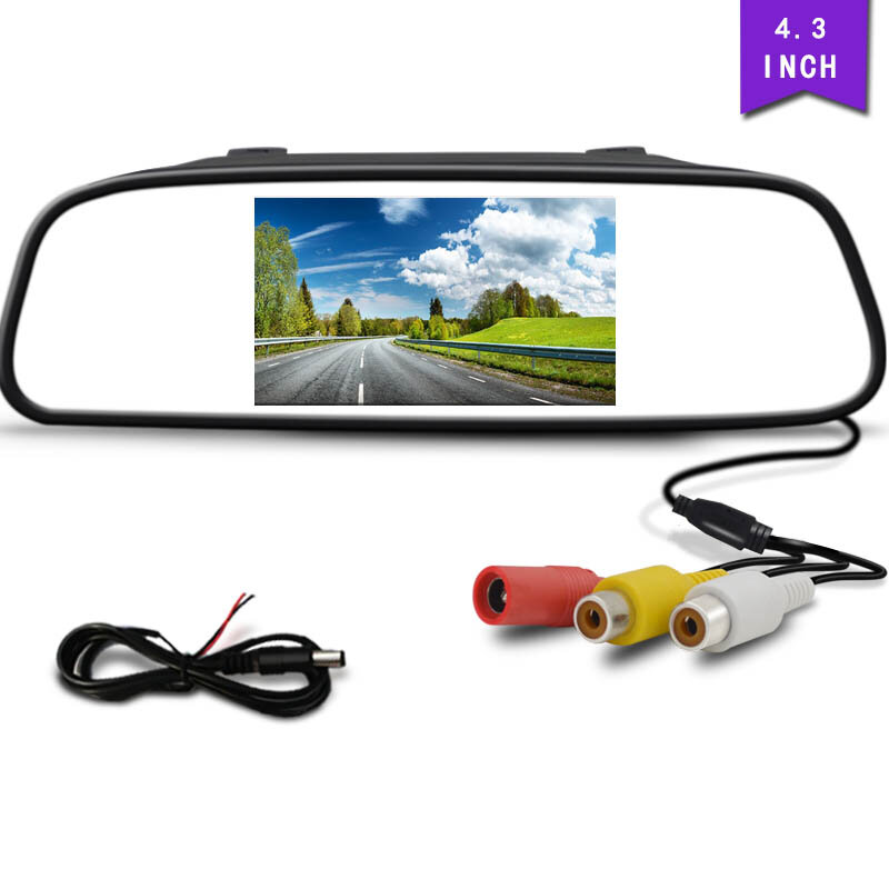 Monitor de espejo retrovisor de 4,3 pulgadas para vehículo, camión, furgoneta, RV, camión, cámara de visión trasera de estacionamiento, pantalla LCD a Color, 2 Vedio