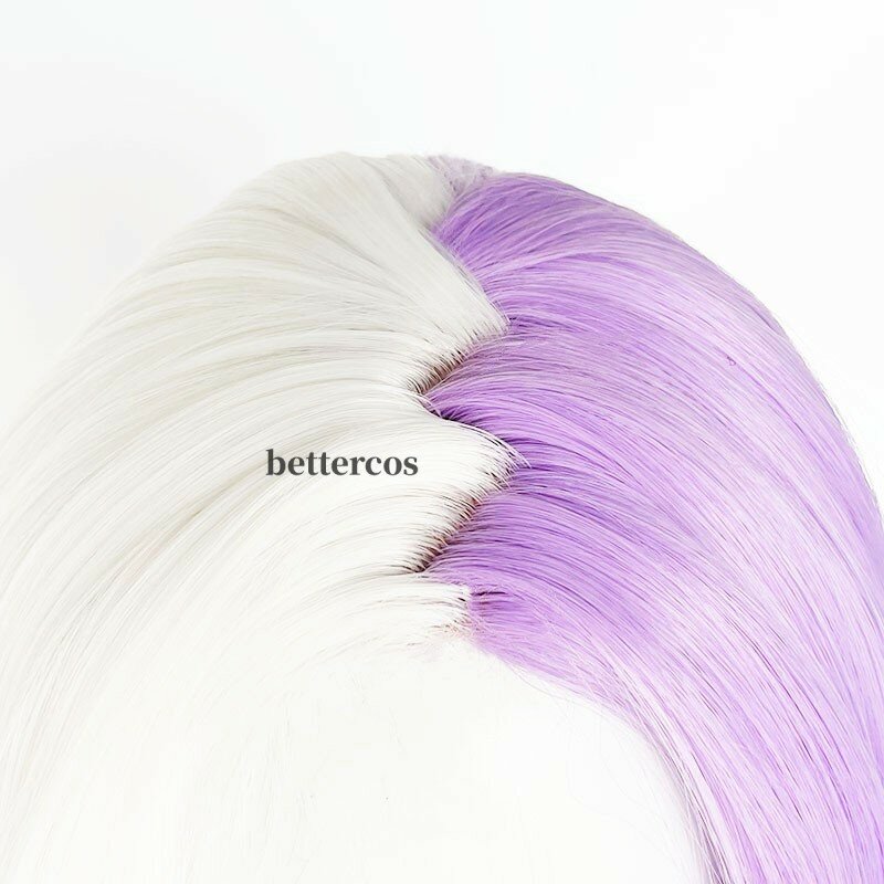 Wig Cosplay Sigma panjang ungu putih Wig dengan anting tahan panas sintetis Cosplay Anime Wig + topi Wig