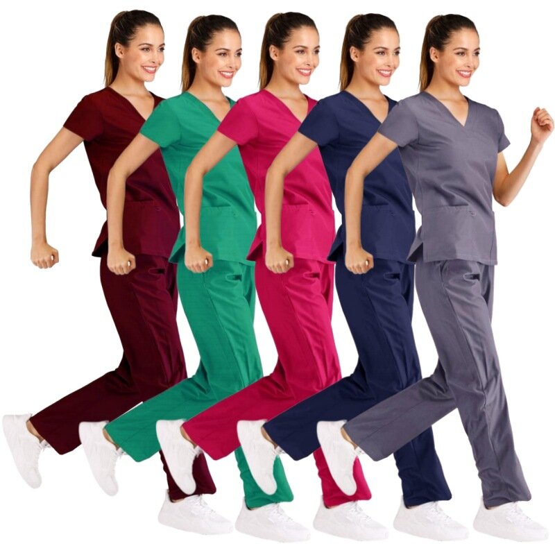 Stretch set scrub Medis wanita, aksesoris perawat dokter bedah celana atas klinik gigi kecantikan seragam Salon Spa mantel Lab