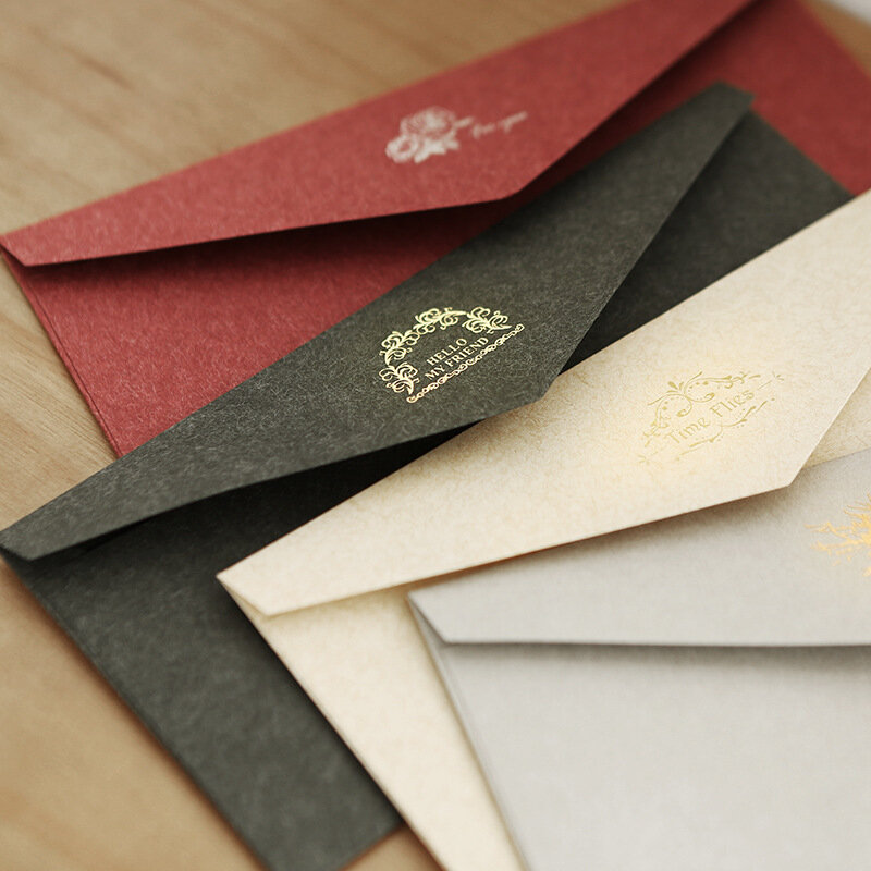 5 개/몫 빈티지 골드 봉투 초대장 크래프트 종이 선물 카드 창 봉투 웨딩 편지 세트 우편물 편지지