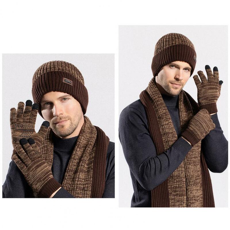 Chapéu e cachecol forrado de lã ultragrosso masculino, gorro quente, super macio, à prova de vento longo, inverno