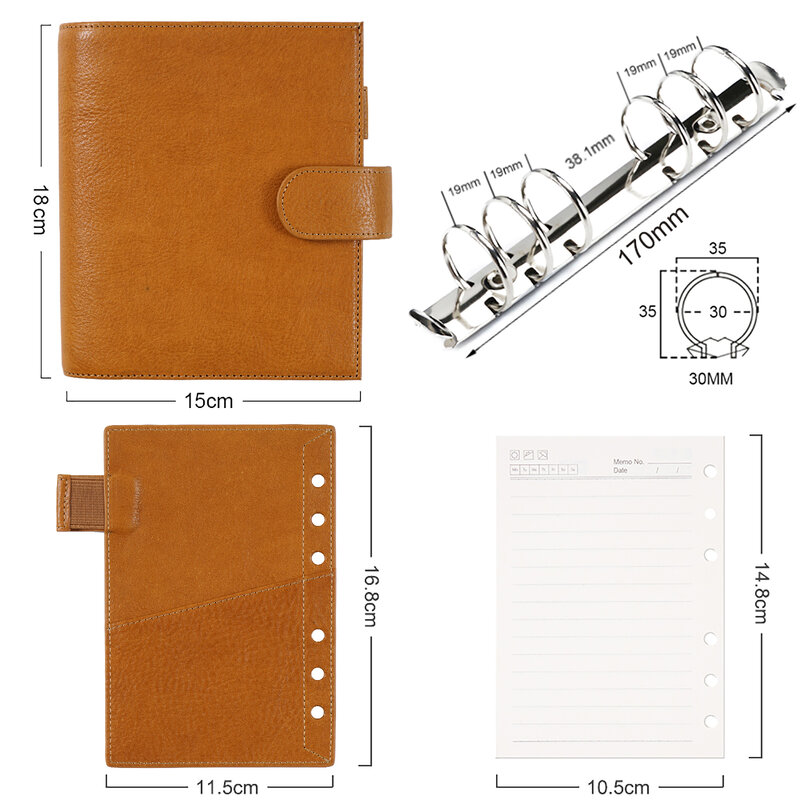 Moterm-Full Grain Vegetal Bronzeado Planejador De Couro, Notebook De Luxo, 2.0, A6, 30 mm Anéis Binder, Diário, Agenda, Organizador