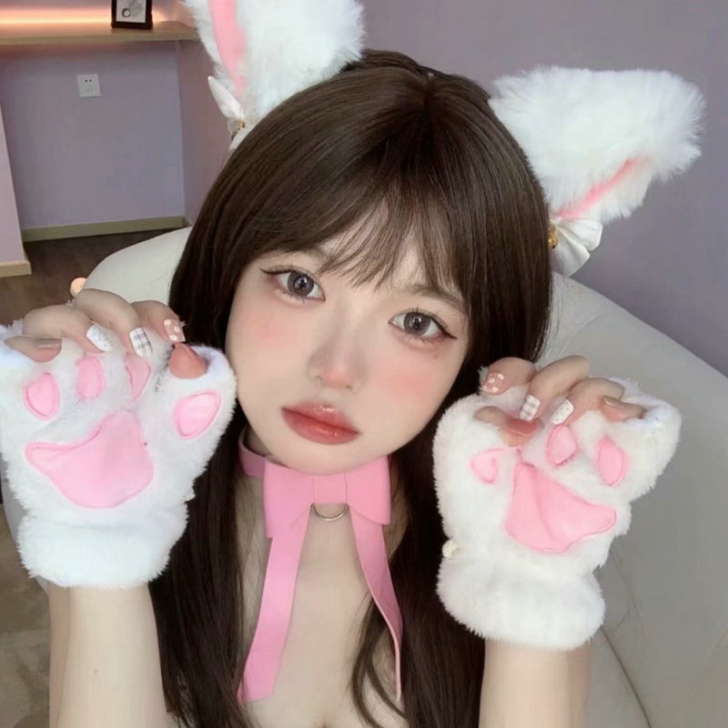 2PCS/Set Cat Paw Gloves Dance Prom Halloween Cat Ears Headwear Cosplay Cat Ear Anime Party Costume Bell Headwear