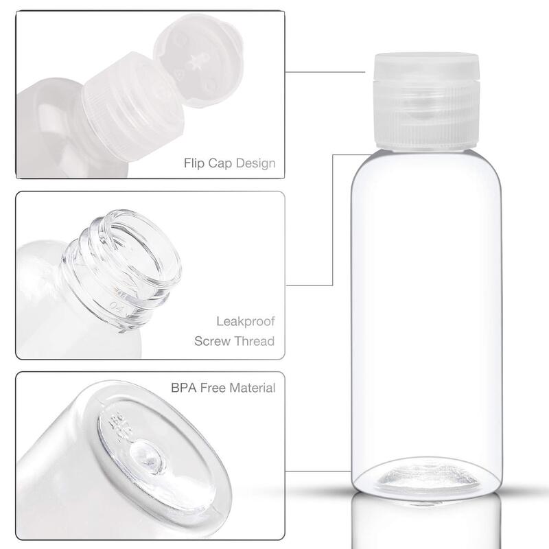 透明プラスチッククッションボトル,詰め替え可能な容器,ローション,液体バス用,5ml-100ml, 50個。