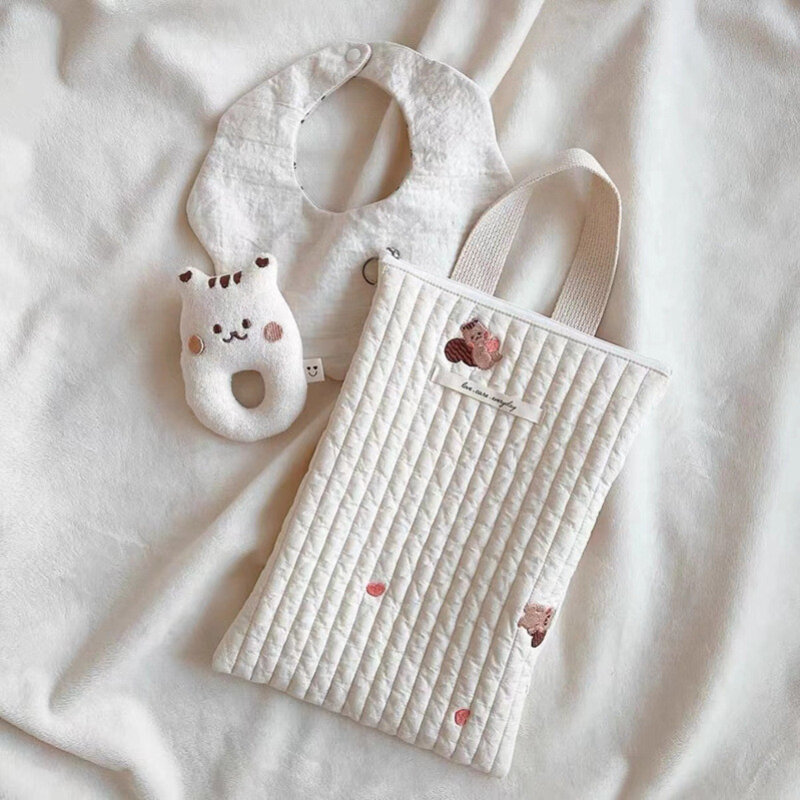 Cotton Baby Diaper Bag Nappy Pouch Travel Stroller Storage Bags South Korea's Ins Cute Bear Embroidery Mommy Bag Handbags
