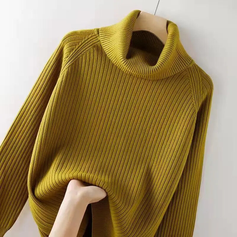 Suéter de gola alta de caxemira feminino, suéteres básicos de malha quente, roupas de outono e inverno 2021, 2023