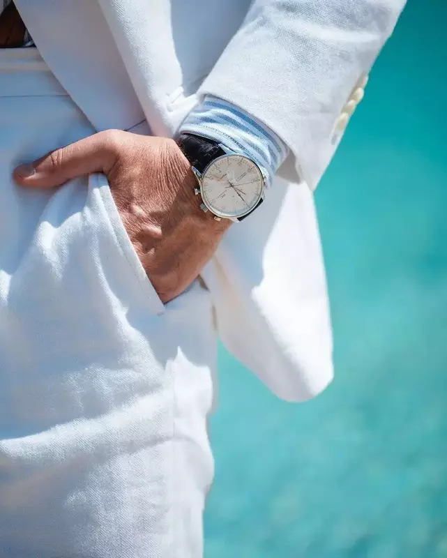 Мужской повседневный льняной костюм, Белый Элегантный Приталенный Блейзер с лацканами, костюм из 2 предметов на заказ, лето 2024