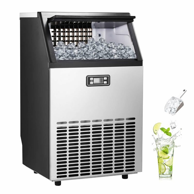 Electric Stainless Steel Ice Maker, 100 lb/day, 48 lb capacity, for restaurants, bars, homes and offices