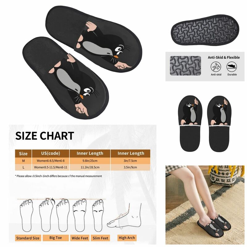 รองเท้าแตะขนยาวพิมพ์ลาย3D สำหรับผู้ชายผู้หญิงรองเท้าแตะใส่ในบ้าน krtek Little maulwurf ดูดีพิเศษกันลื่น