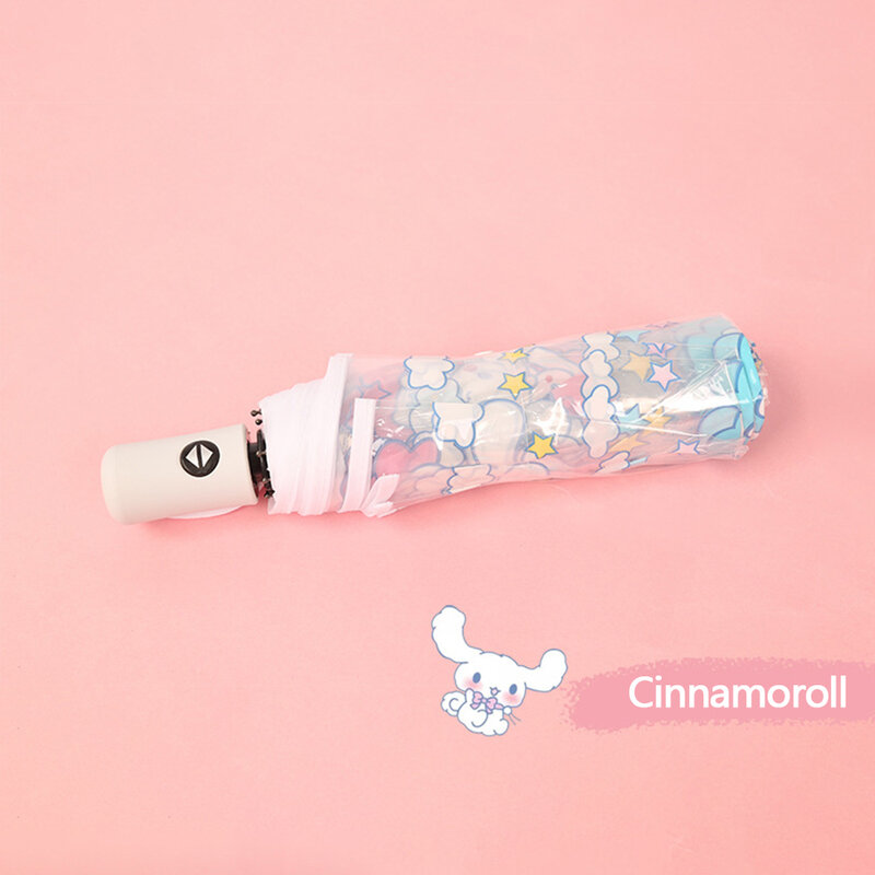 Kt Kawaii Sanrio Hello Kitty Kuromi Cinnamoroll Anime Figure Automatic Fold Umbrella Transparent Thicken Wind Umbrella Rain Gear