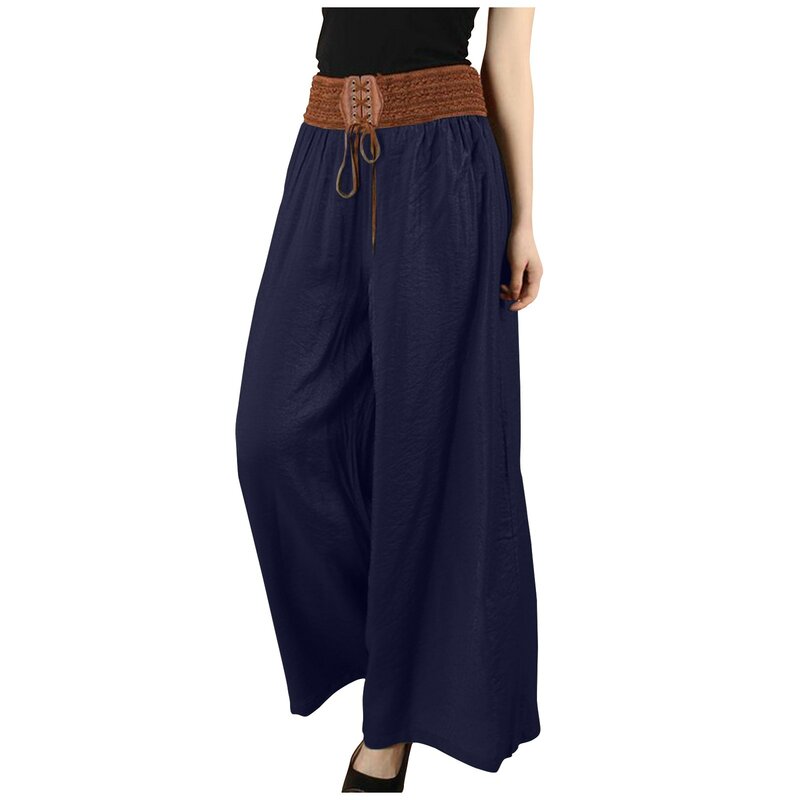 Pantalon en Lin à Jambes Larges pour Femme, Streetwear Décontracté, Confortable, Vacances, 03, -du-- end, Poches, Long, Uni