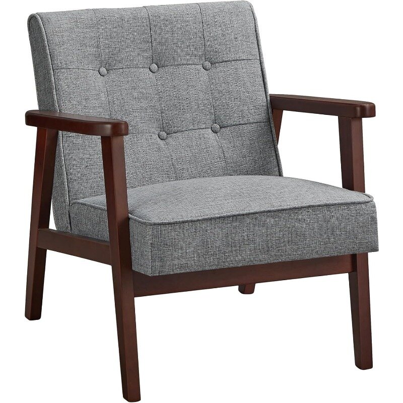 Cadeira do lazer do acento, cadeira moderna do braço com braços de madeira maciça e pernas, 1 assento almofadado, meados do século