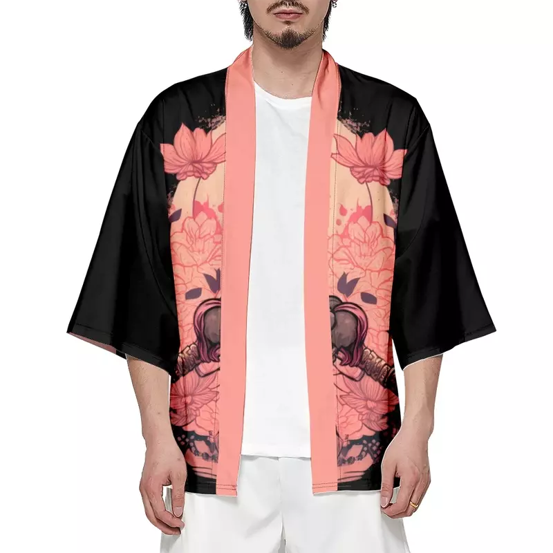 W stylu Vintage japoński samuraj z nadrukiem Kimono Streetwear męski sweter Haori Harajuku tradycyjna plaża Yukata Plus rozmiar 5XL 6XL