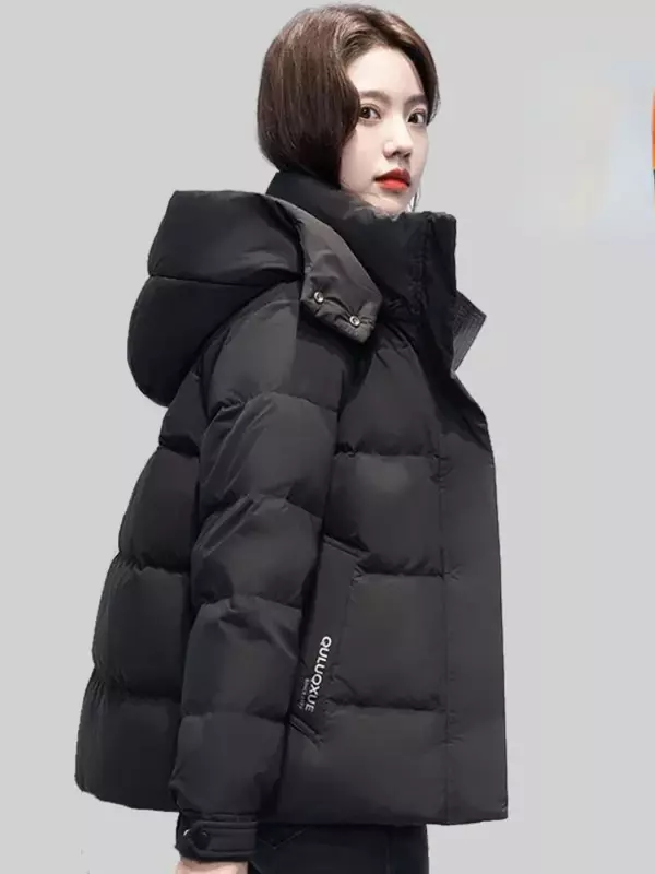 Women Korean Thick Warm Down Cotton Puffer Jacket Long Sleeve Hooded Parka Winter Coat Pockets Solid Plus Size Loose Overcoat
