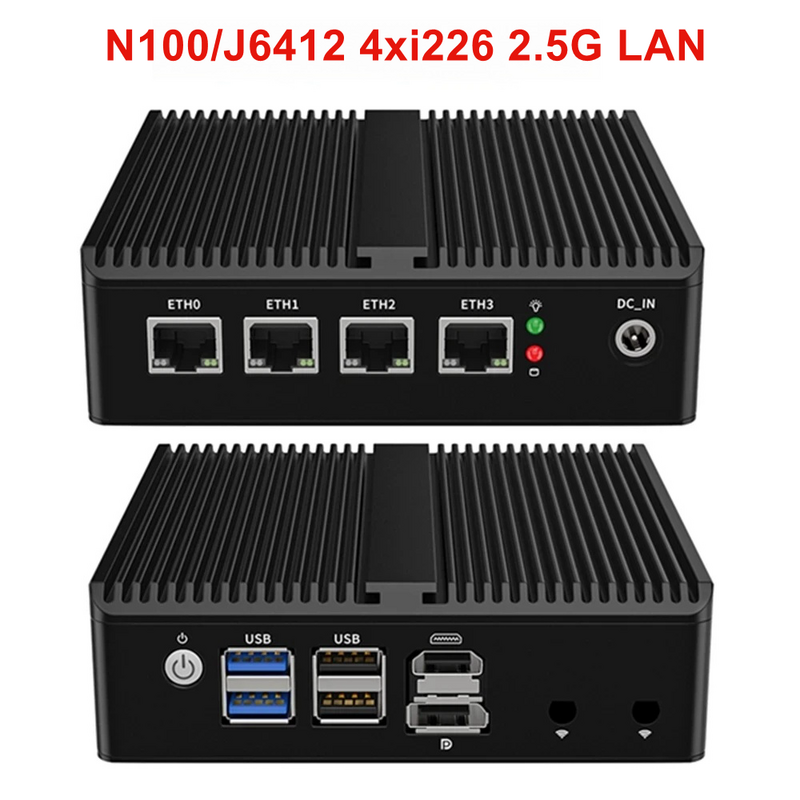 Mini Pc Industrial sin ventilador Intel N100 N5105 4x2,5G i226 i225 LAN DDR5 NVMe, enrutador suave Firewall HDMI2.0 OPNsense PVE ESXi Host