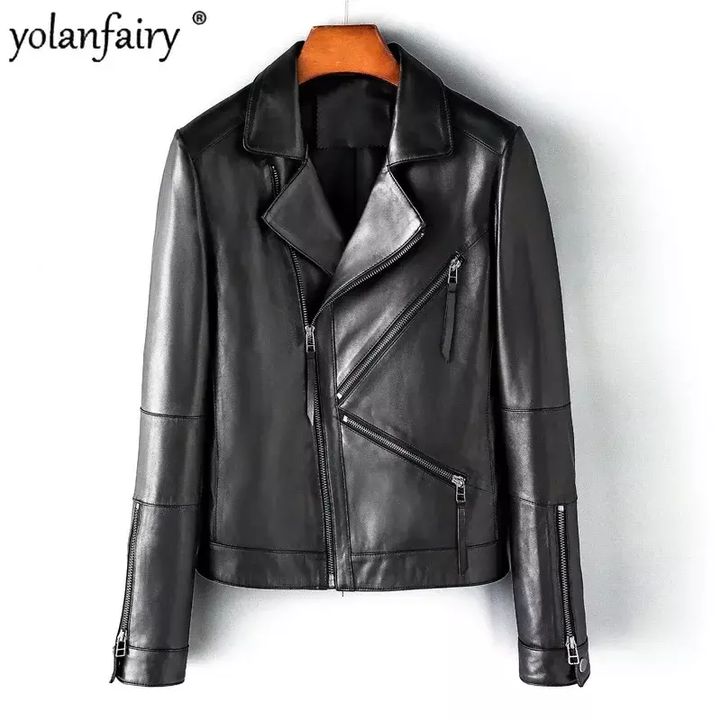 Jaket kulit asli wanita 2023 mantel kulit domba alami musim gugur baru untuk jaket sepeda motor wanita pakaian kulit asli trendi FC