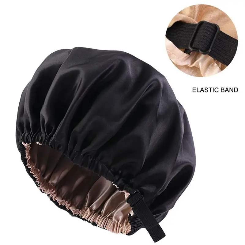 Novo cetim boné de cabelo para dormir invisível plana imitação de seda redonda haircare feminino headwear cerimônia ajuste botão noite hat