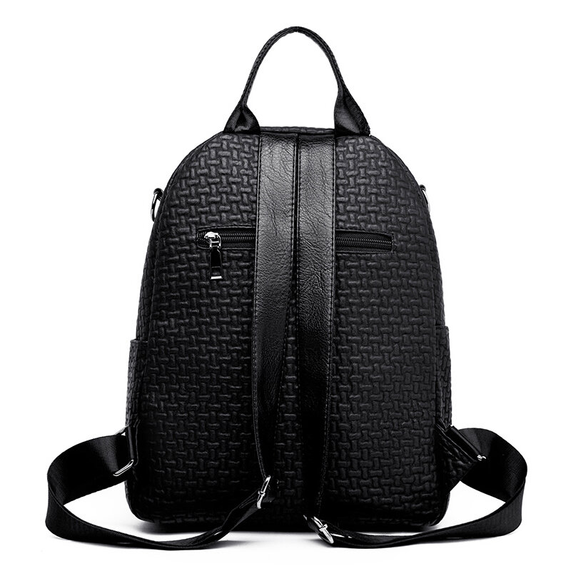 New Simple PU Black Large Capacity Backpacks Women Travel Bag Solid Harajuku Student Schoolbag Backpack Unisex Bags High Street