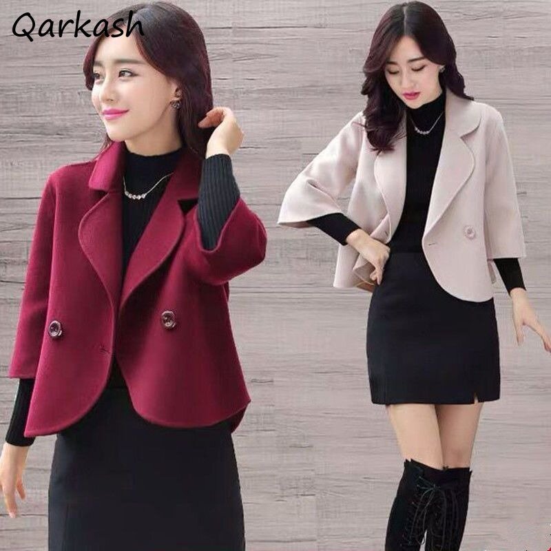 Woolen Blazers Women Autumn Winter Coats Solid Loose All-match Vintage Elegant Leisure Daily Simple Female Mature Outerwear Chic