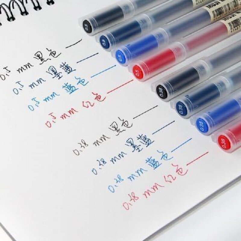 일본 MUJIS 롤러볼 펜, 학생 시험 문구, 검정 펜, 0.38 0.5 리필, 검정, 파랑, 빨강, 6 개