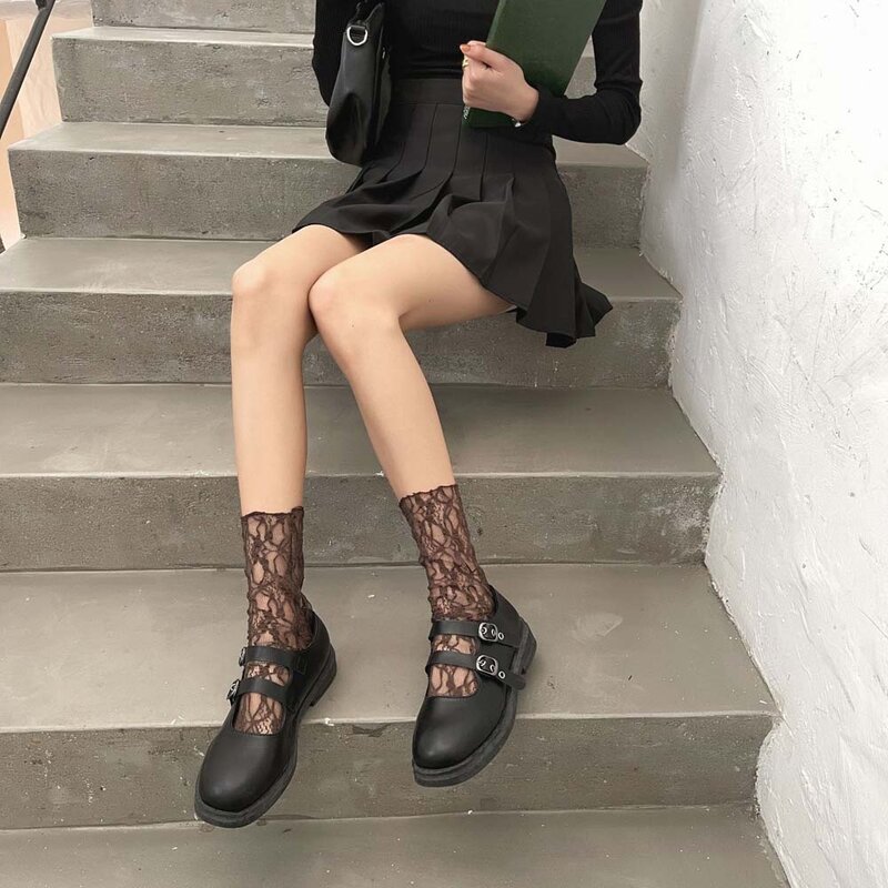 Girls Women Flower Korean Mesh Socks Lace JK Stockings Pile Stockings