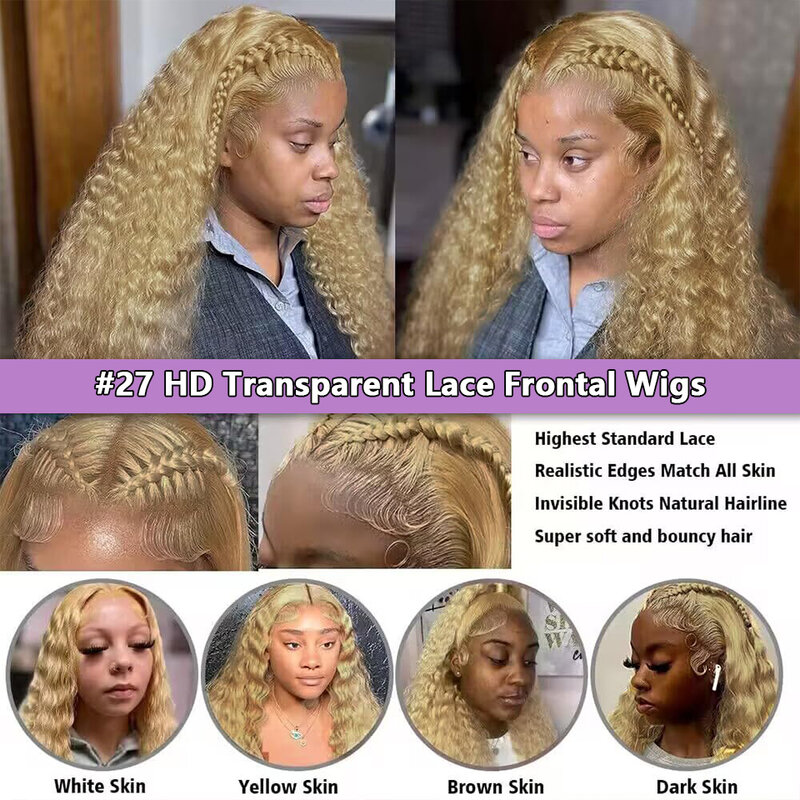 Ombre Lace Front Wig Human Hair Honey Blonde Curly Lace Front Wigs 200% Density 13x4 HD Lace Frontal wig Deep Wave Glueless Wigs