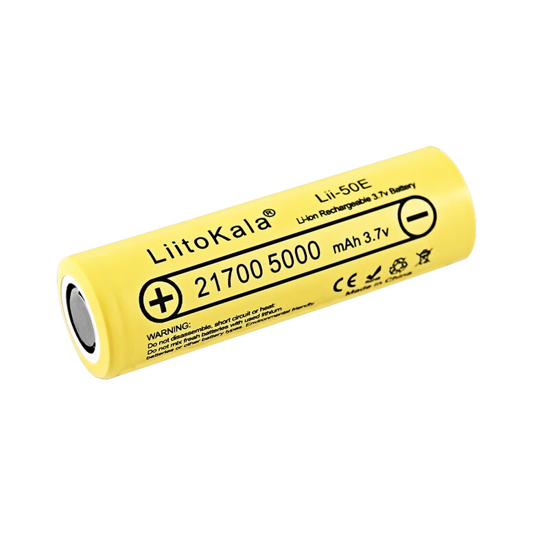 LiitoKala-Bateria Recarregável para Aparelhos de Alta Potência, Lii-50E, 21700, 5000mAh, 3.7V, Descarga 5C, 1-20Pcs