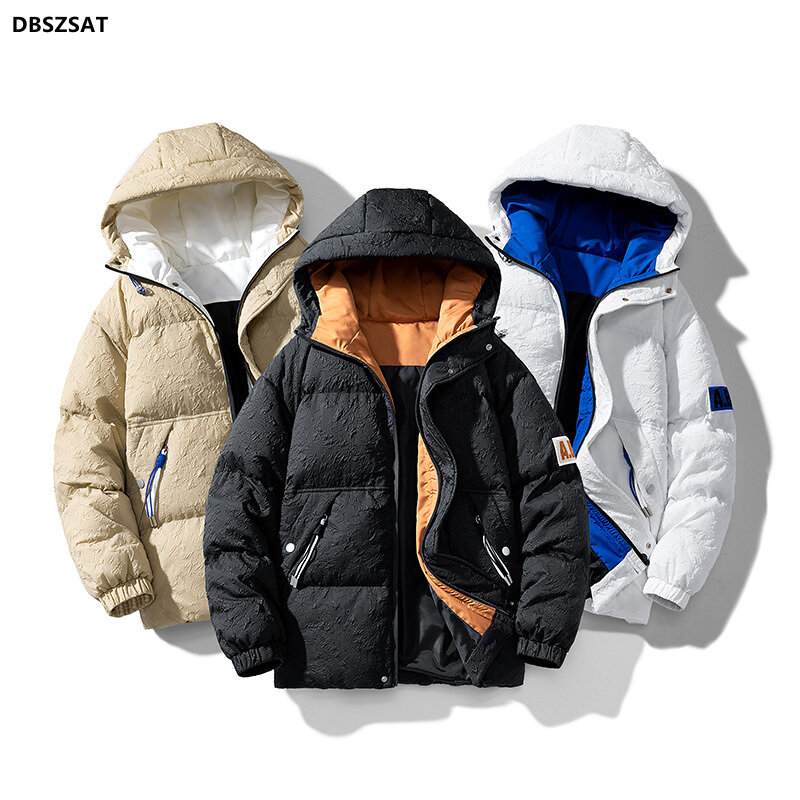 Jaket bertudung untuk pria, jaket modis musim dingin tahan angin kasual, pakaian luar berlapis katun, topi parka tebal untuk pria