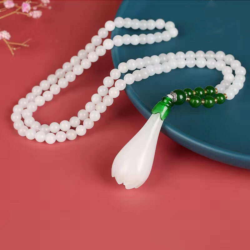 Natürliche weiße Jade Orchidee Halskette Frauen feinen Schmuck echte Hetian Jades Nephrit Orchidee Blume Anhänger Pullover Kette Halskette