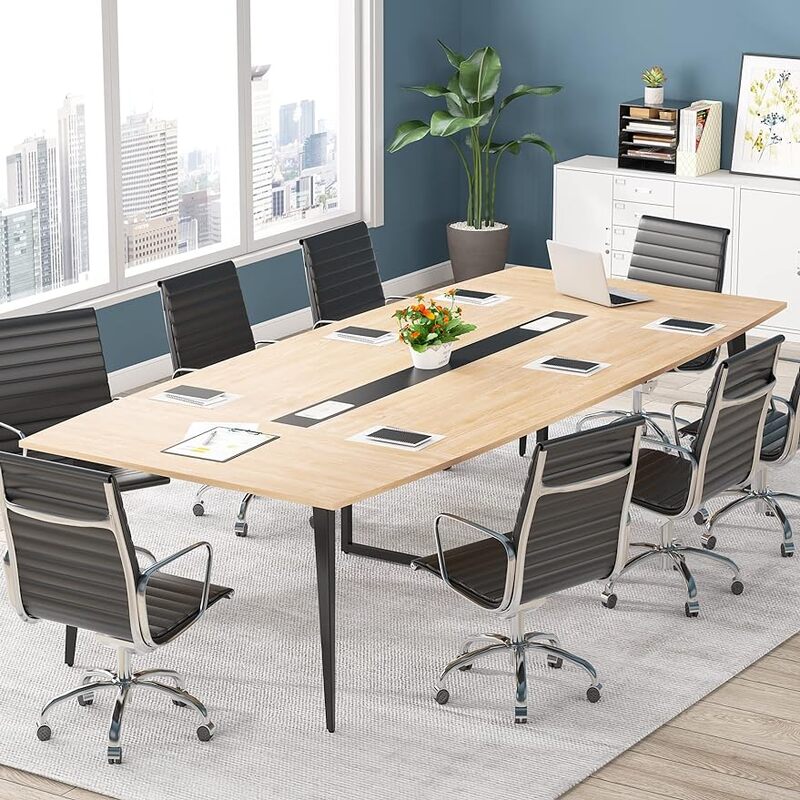 8FT Conference Table, 94.48L x 47.21W x 29.52H Inches Boat Shaped Meeting Table