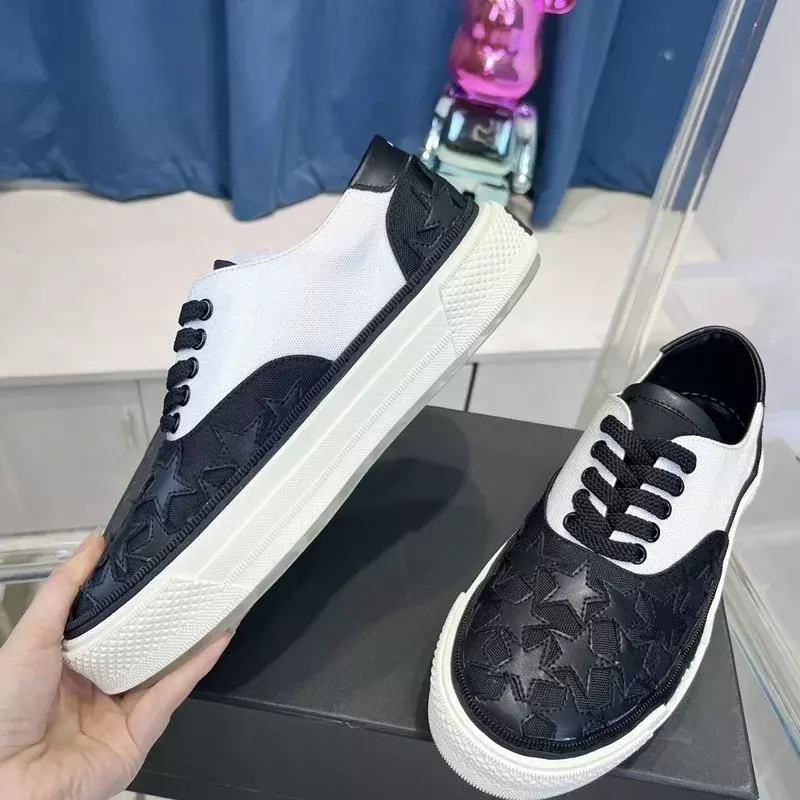 Men's Shoes 2024 New Arrival Low-top Star Leather Lace Up Sneaker High Quality Color Patchwork Canvas Shoes for Men and Women