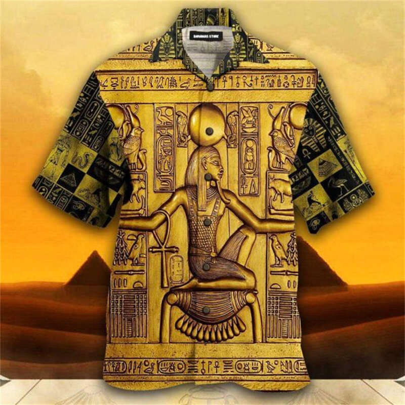 Гавайская рубашка мужская, модная быстросохнущая футболка в стиле ретро, с принтом египетского фараона и короткими рукавами, Свободный Топ, лето