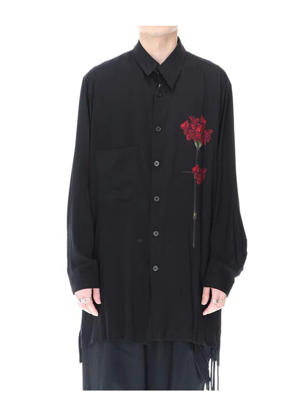 Dianthus Caryophyllus Print Shirt dunklen Stil Yohji Yamamotos Homme Männer Shirts für Männer Kleidung Unisex Shirt für Frauen